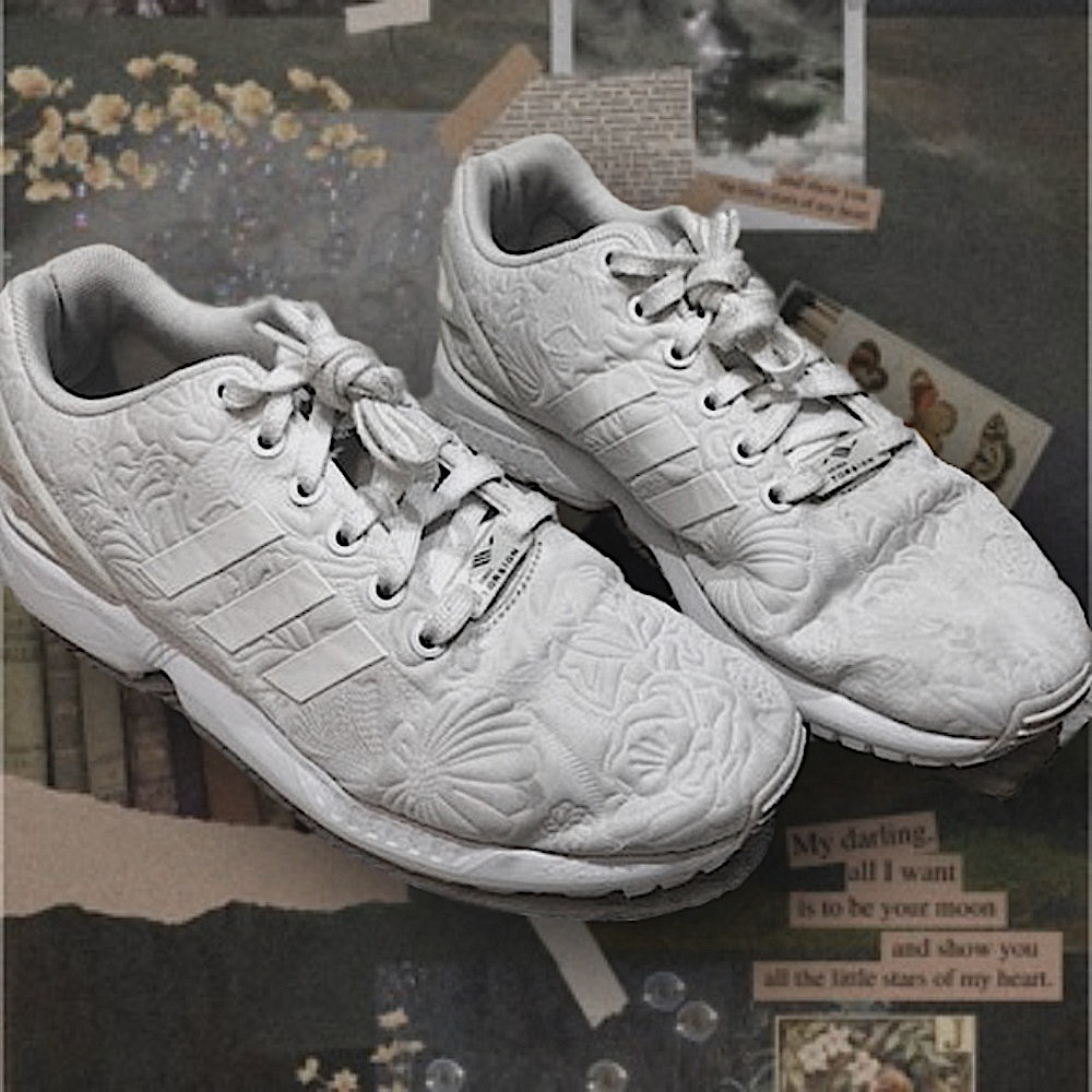 Adidas White Torsion ZX Flux Quilted Floral Sneakers: Size Women’s 7.5
